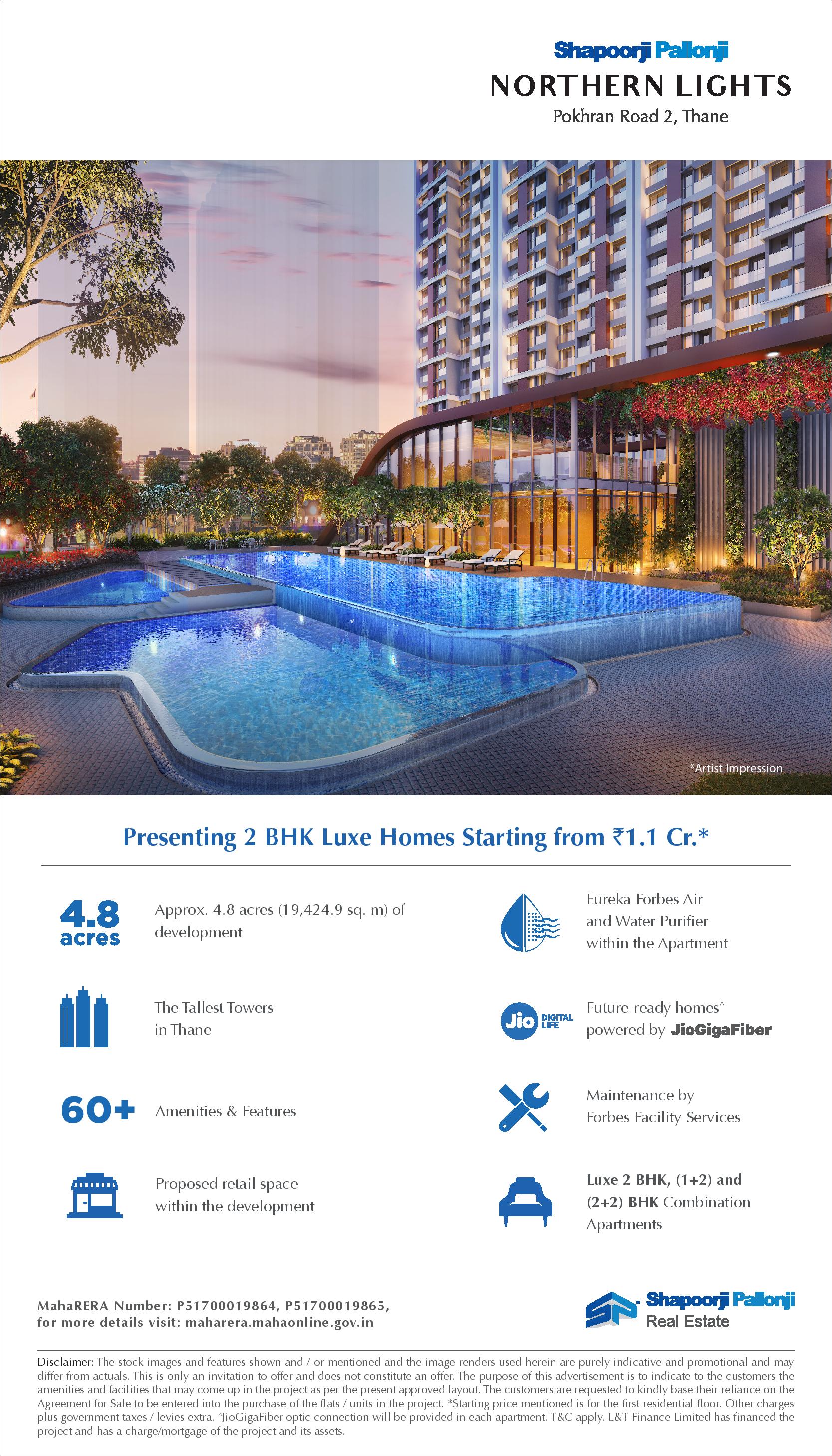Presenting 2 bhk luxe homes at Rs. 1.1 Crore at Shapoorji Pallonji Northern Lights in Thane, Mumbai Update